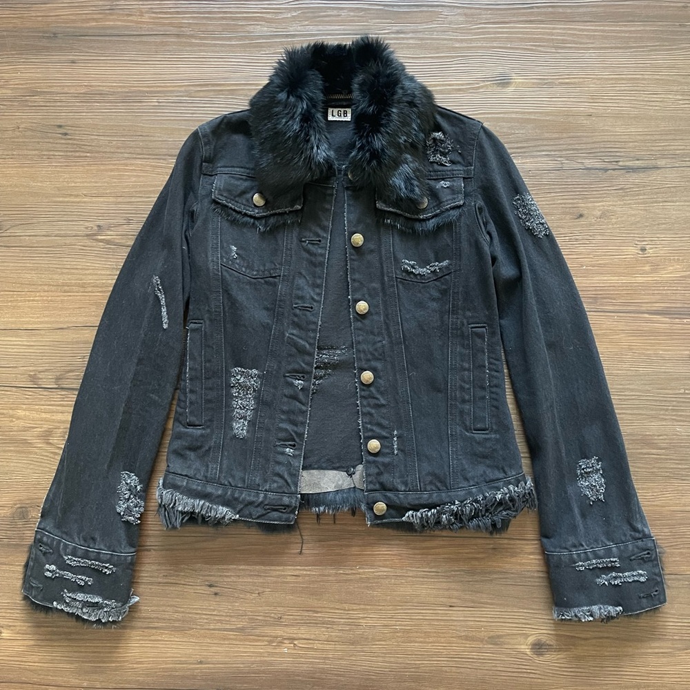 [SOLD] L.G.B (Le Grand Bleu) Jean Jacket With Real Fur